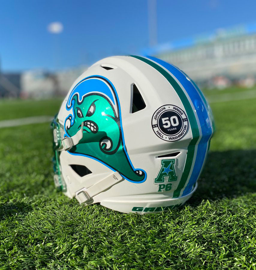 Green Wave helmet on field