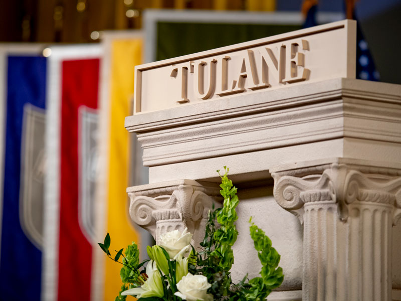 Tulane podium with flowers in front