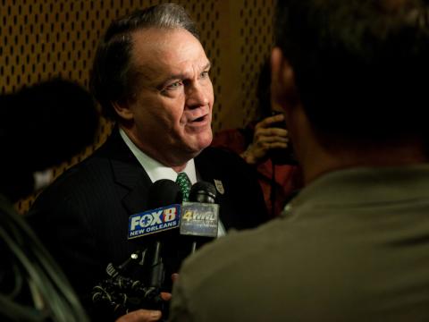 President Fitts talk to media